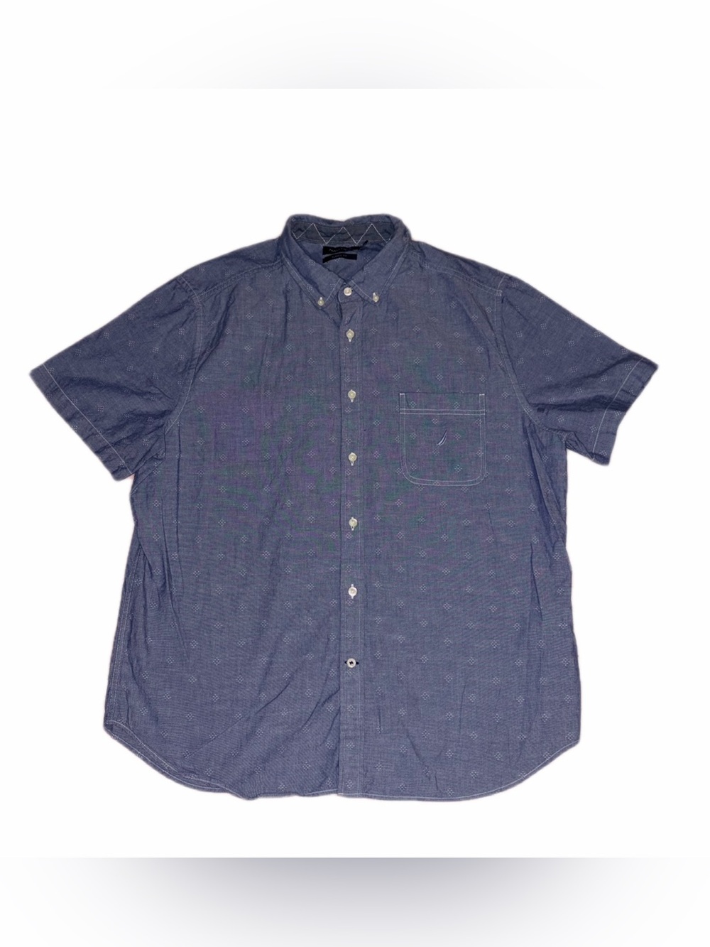 Nautica Men's Short Sleeve Button-Down Shirt – Blue Micro-Patterned – Size XL
